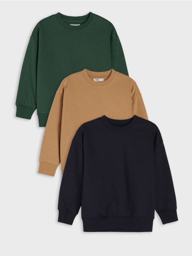 Sinsay - Hanorace crewneck din bumbac 3 pack - multicolor