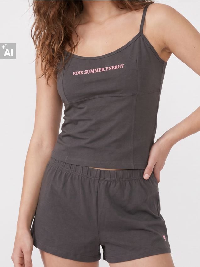 Sinsay - Pijama din două piese cu text - gri-închis