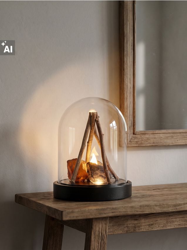 Sinsay - Decorațiune LED în formă de foc de tabără sub o cupolă de sticlă - negru
