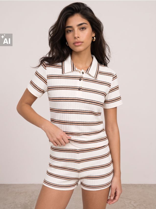 Sinsay - Set reiat cu dungi: tricou polo și pantaloni scurți - multicolor