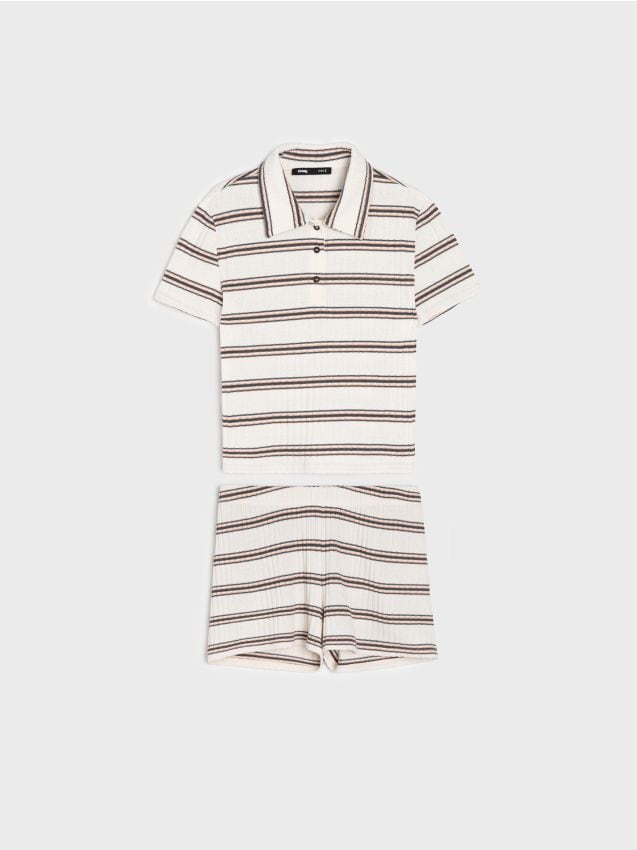 Sinsay - Set reiat cu dungi: tricou polo și pantaloni scurți - multicolor