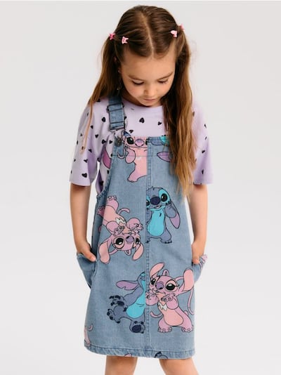 Jeansowa sukienka ogrodniczka Stitch