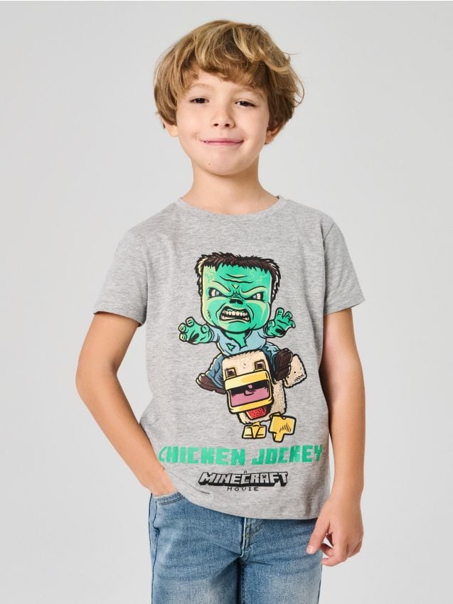 Sinsay - Tricou din bumbac cu imprimeu Minecraft - gri deschis