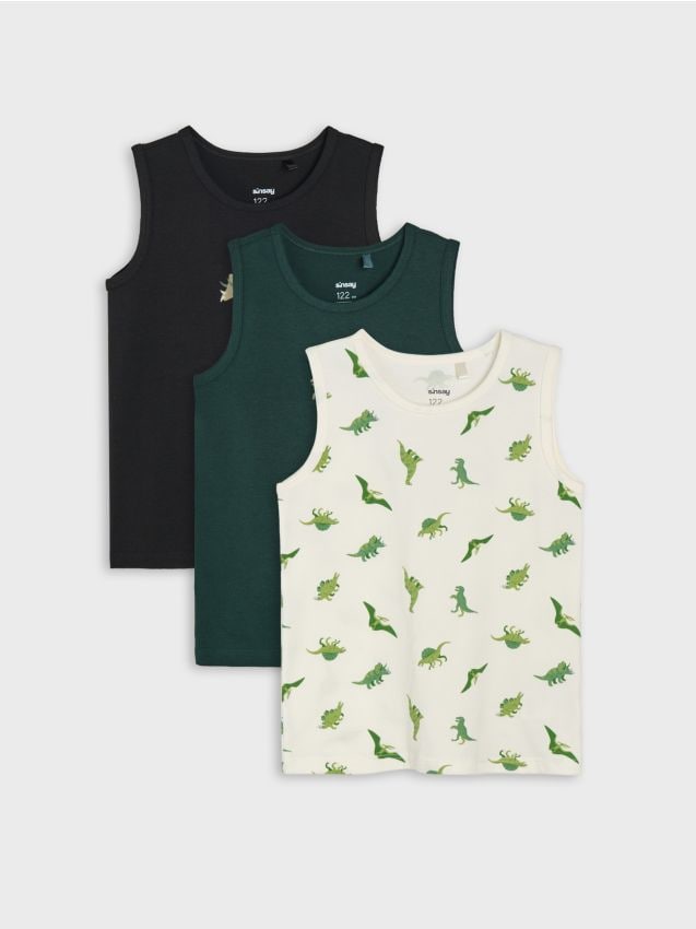 Sinsay - Tricouri din Bumbac cu Motiv de Dinozaur, Set de 3 - multicolor