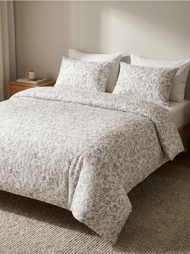 Sinsay - Set de lenjerie de pat din bumbac cu motiv vegetal - bej