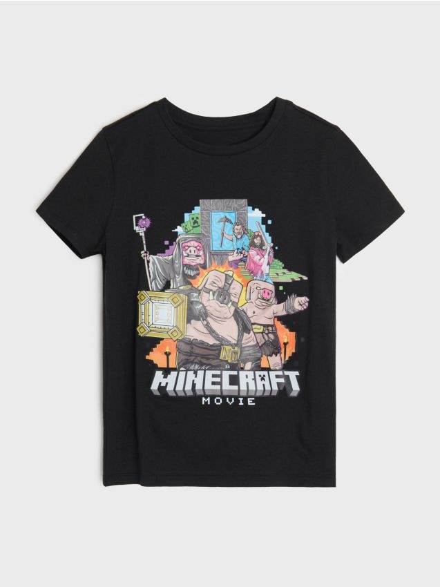 Sinsay - Bavlnená košeľa s potlačou Minecraft - čierna