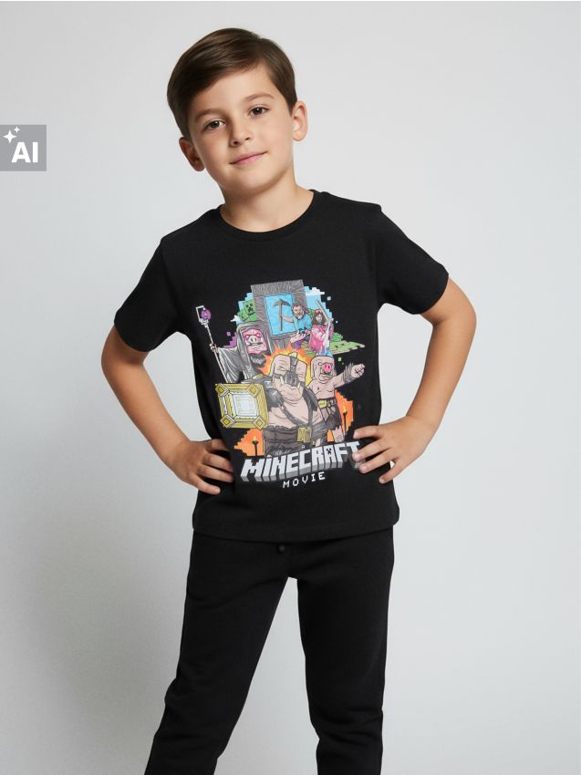 Sinsay - Tricou din bumbac cu imprimeu Minecraft - negru