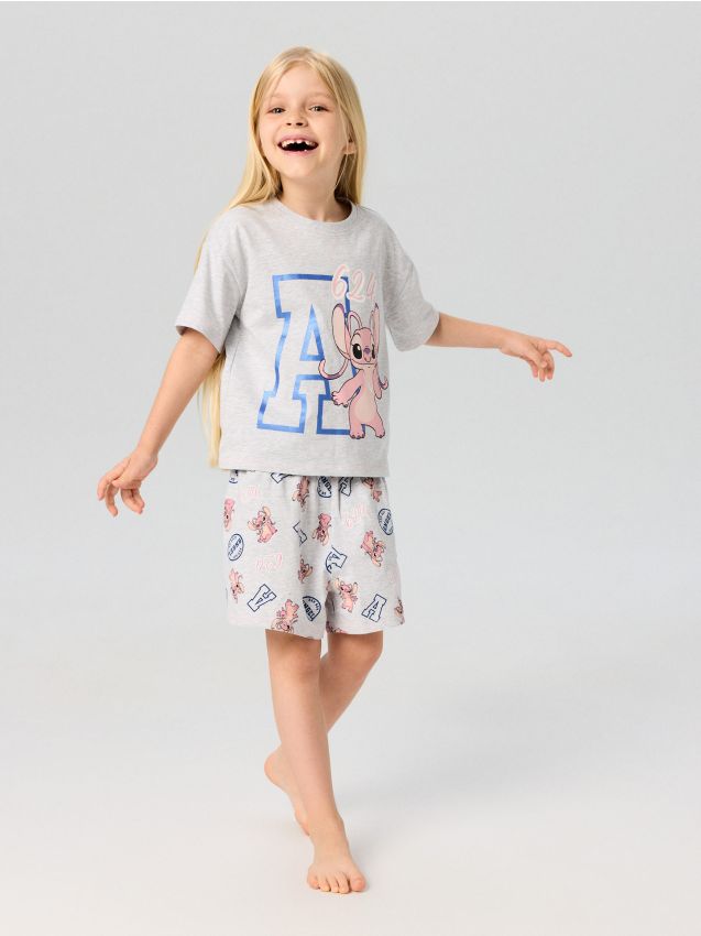 Sinsay - Pijama lejeră din două piese cu imprimeu Stitch - gri deschis