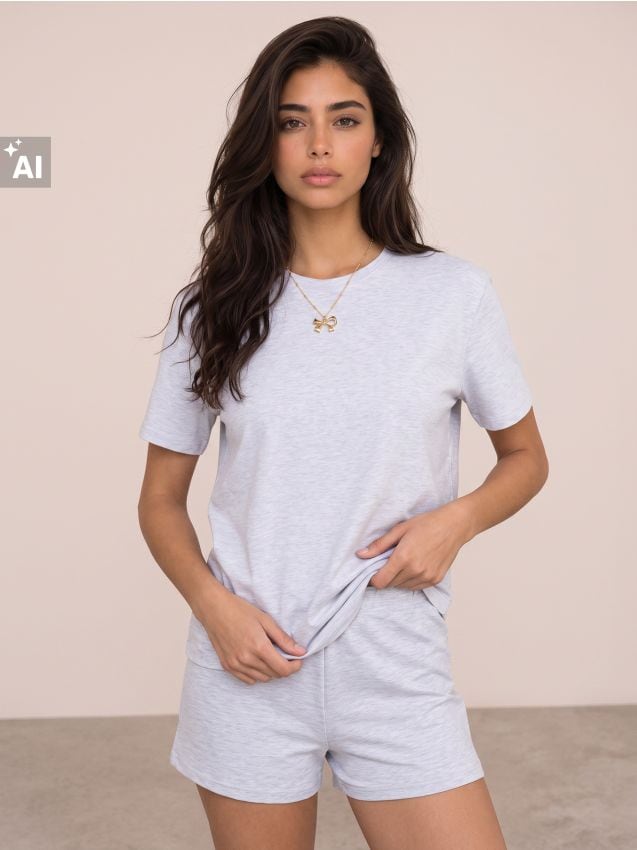 Sinsay - Set: tricou cu mânecă scurtă și pantaloni scurți - gri deschis