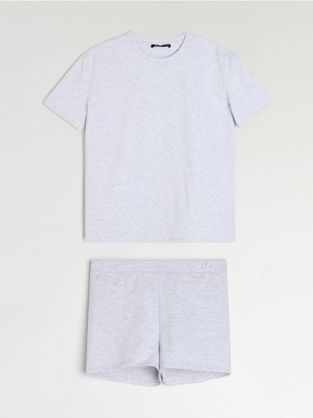 Sinsay - Set: tricou cu mânecă scurtă și pantaloni scurți - gri deschis