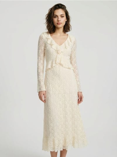 Čipkana maxi haljina s volanima