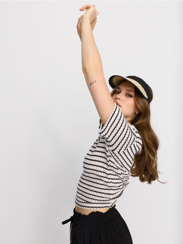 Sinsay - Bluză în dungi cu guler cu bumbac - multicolor