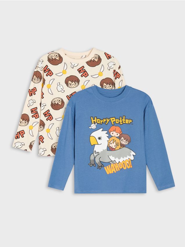 Sinsay - Tricouri loose din bumbac cu mânecă lungă și imprimeu Harry Potter 2 pack - multicolor