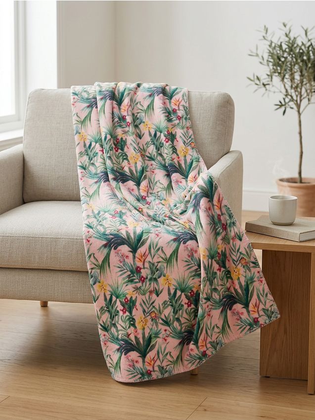 Sinsay - Pătură cu model vegetal - roz-pastel