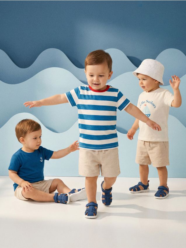 Sinsay - Tricouri din bumbac cu motiv marin 3 pack - crem