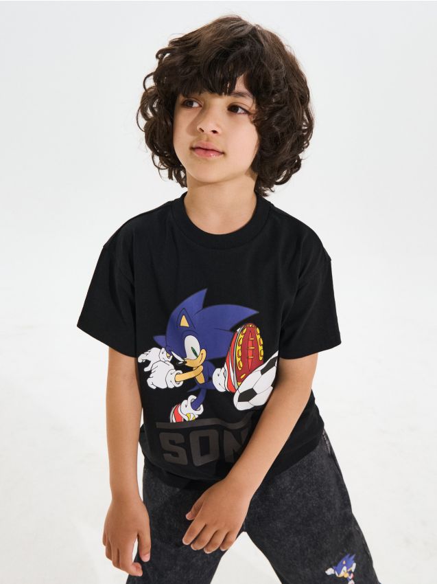 Sinsay - Tricou loose din bumbac cu imprimeu Sonic the Hedgehog - negru