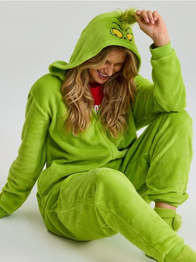Утеплена піжама з капюшоном і вишивкою Grinch