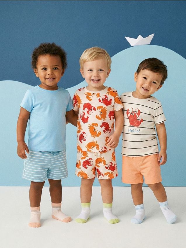 Sinsay - Tricouri din bumbac cu motiv rachi 3 pack - crem