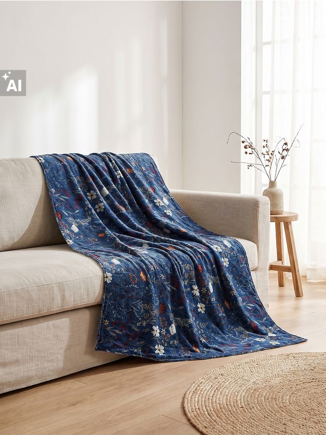 Sinsay - Pătură cu motiv floral - negru