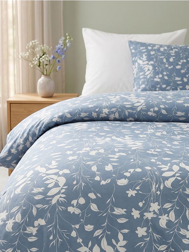 Sinsay - Set de lenjerie de pat cu model vegetal - albastru