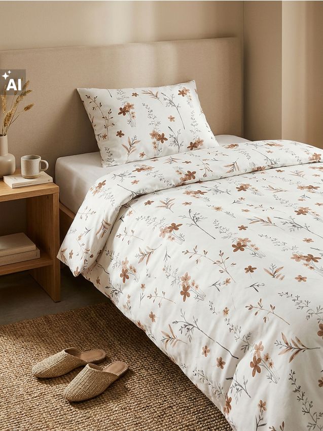 Sinsay - Set de lenjerie de pat cu motiv floral - brun-auriu
