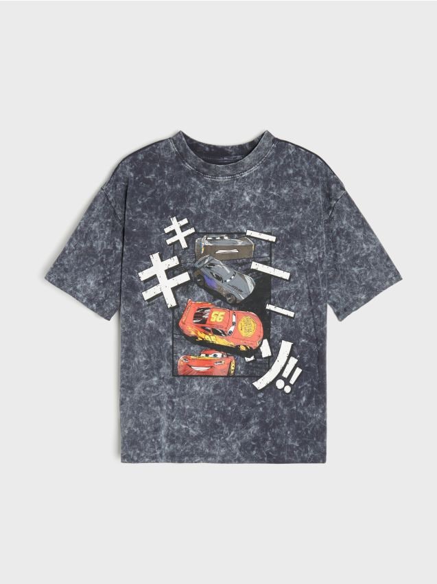 Sinsay - Tricou oversize din bumbac cu imprimeu Cars - gri-închis