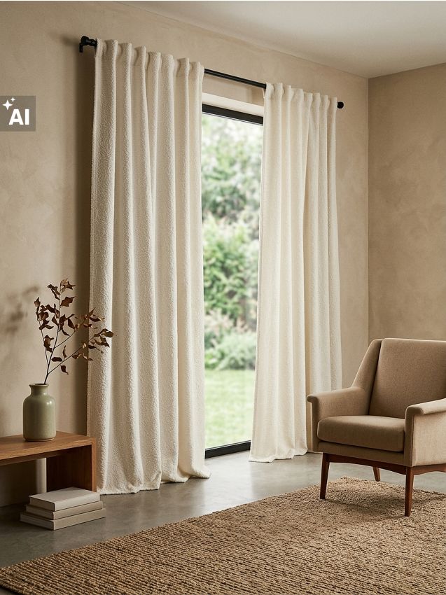Sinsay - Draperie cu bandă de încrețire cu efect bouclé - crem