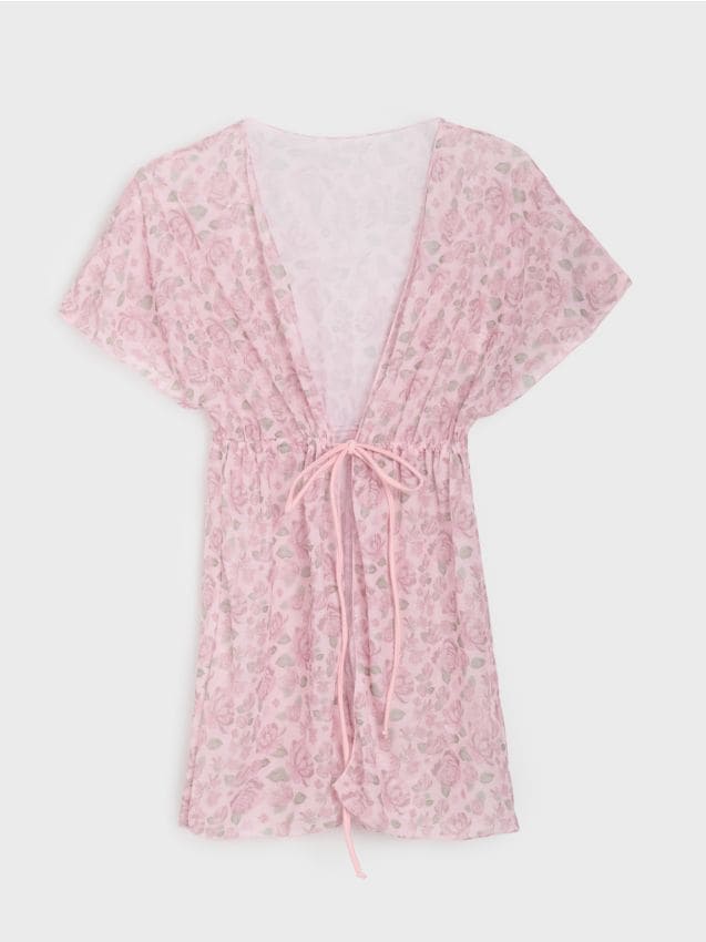 Sinsay - Poncho de plajă cu legare cu imprimeu floral - roz-pastel