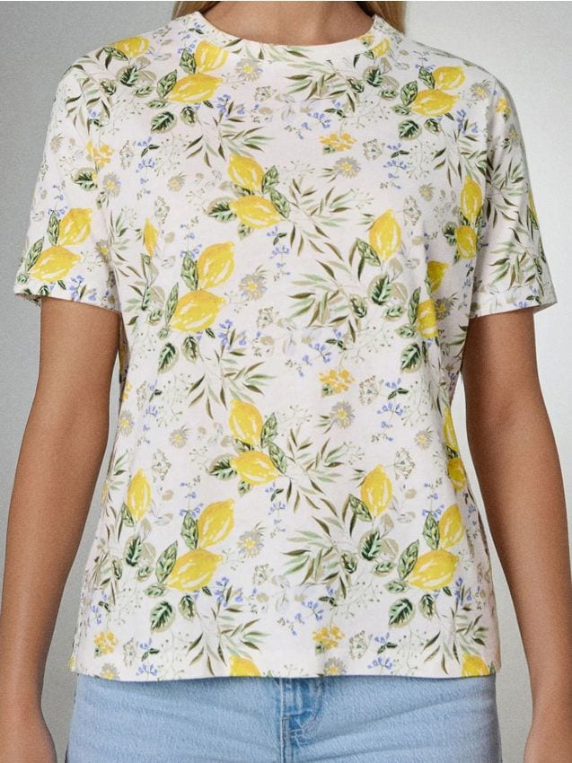 Sinsay - Vzorované tričko s krátkymi rukávmi - biela