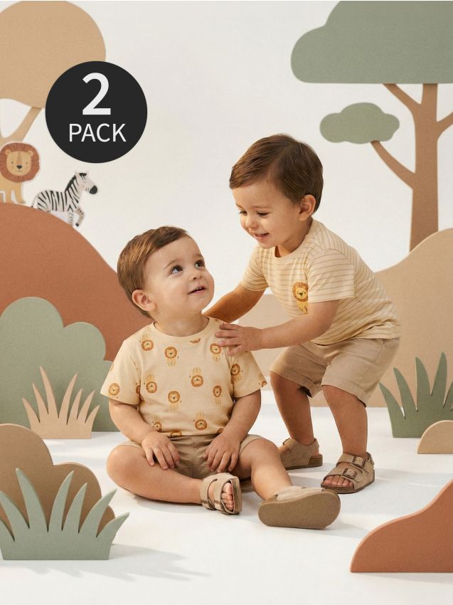 Sinsay - Tricouri din bumbac 2 pack - crem