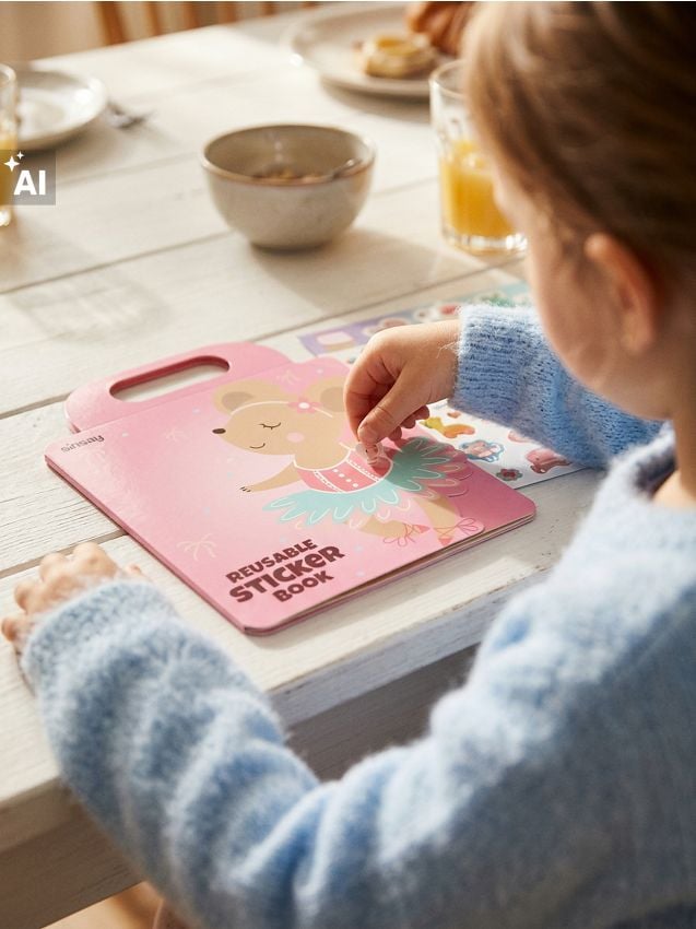 Sinsay - Cărticică cu stickere reutilizabile cu motiv de șoricică balerină - roz