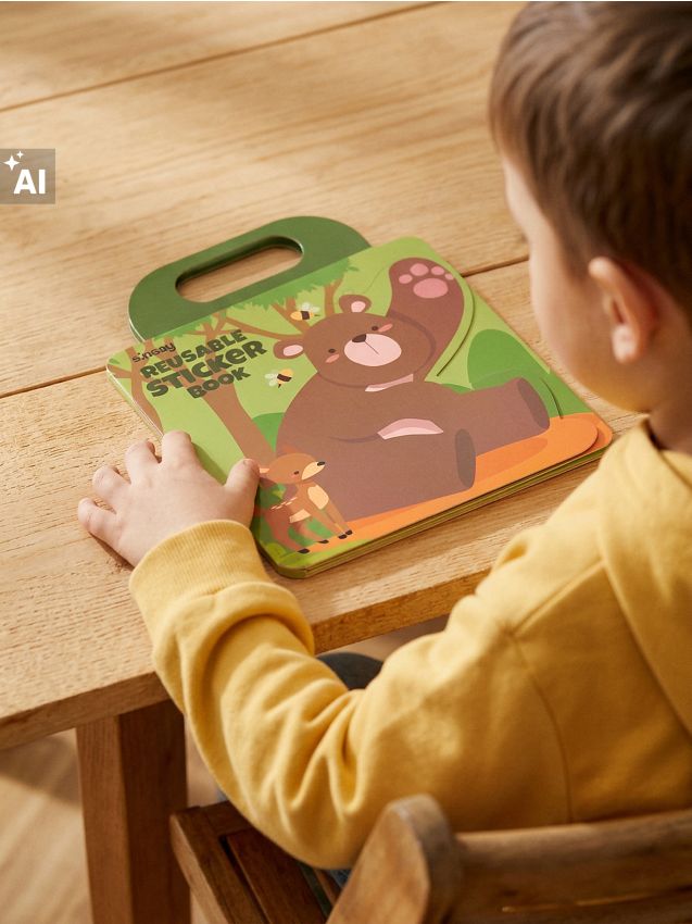 Sinsay - Cărticică cu stickere reutilizabile cu motiv de animale sălbatice - verde-deschis