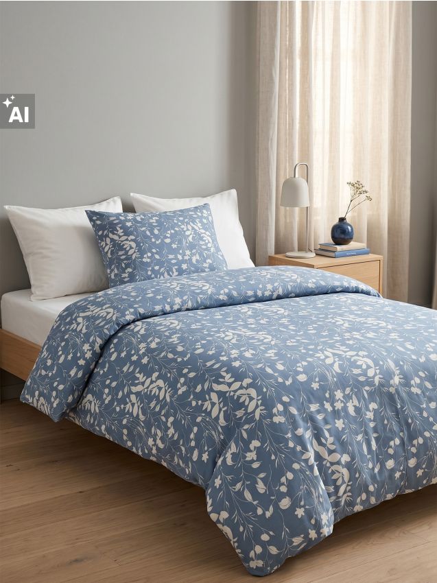 Sinsay - Set de lenjerie de pat cu model vegetal - albastru