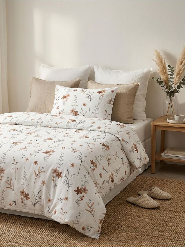 Sinsay - Set de lenjerie de pat cu motiv floral - brun-auriu