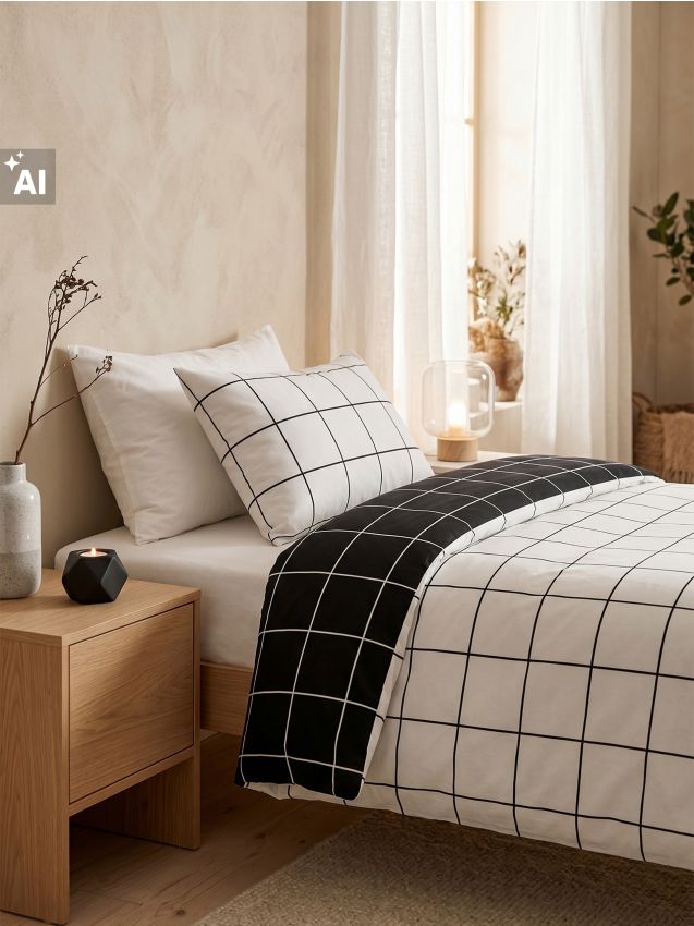 Sinsay - Set de lenjerie de pat cu model în carouri - negru