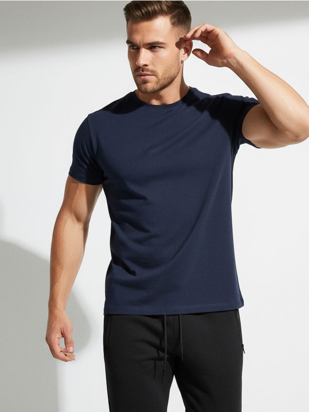 Sinsay - Tricou din bumbac basic - bleumarin