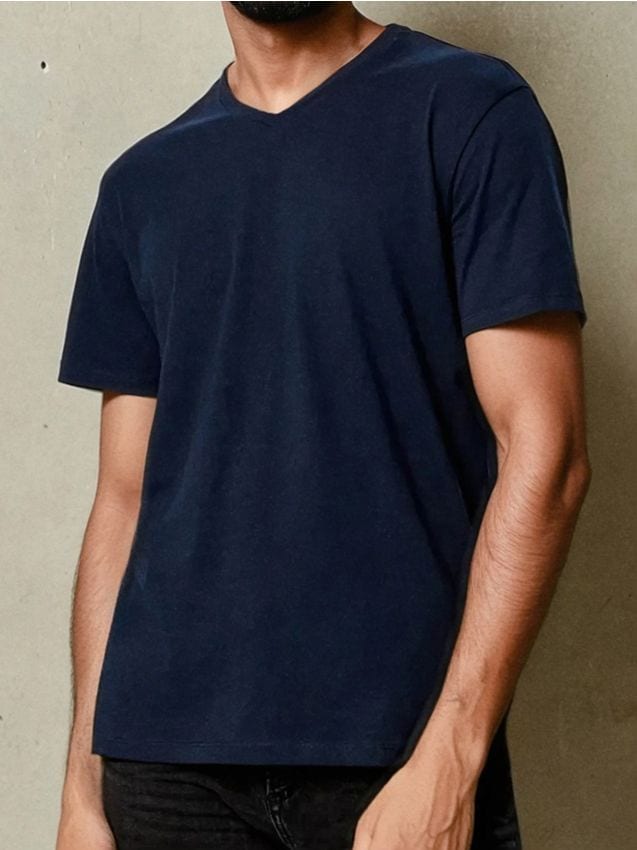 Sinsay - Basic tričko s véčkovým výstrihom - tmavomodrá