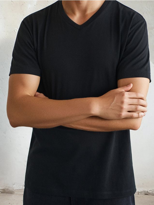 Sinsay - Tricou basic cu decolteu în V - negru