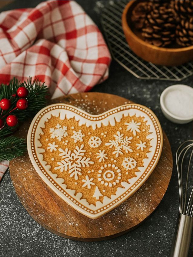 Sinsay - Vianočný tanier v tvare srdca s perníkovým motívom - béžová