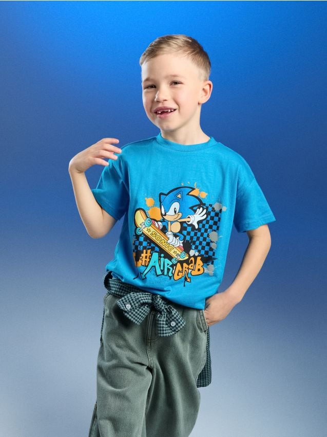 Sinsay - Tricou din bumbac cu imprimeu Sonic the Hedgehog - albastru