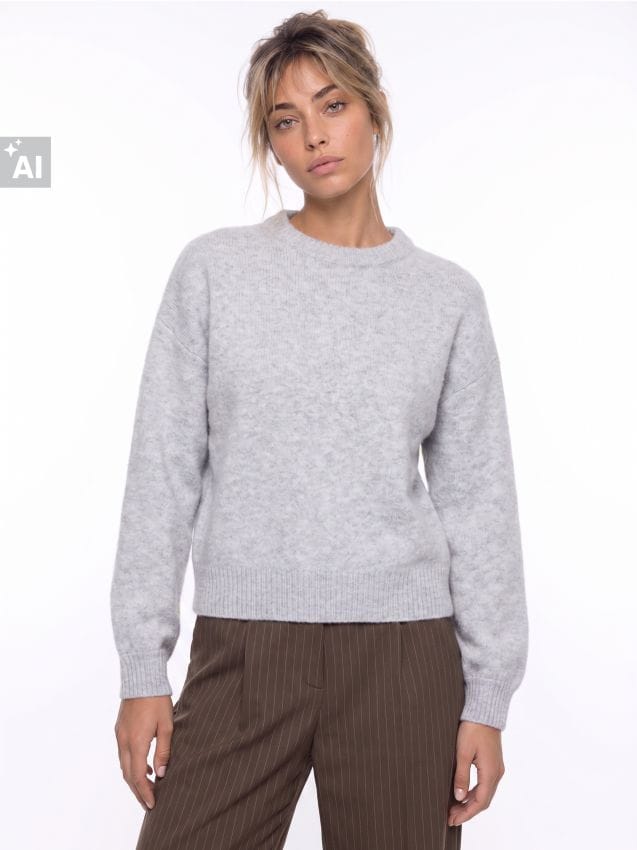 Sinsay - Pulover chunky cu linia umerilor coborâtă - gri deschis