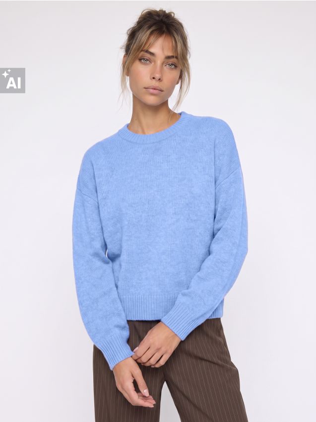 Sinsay - Pulover chunky cu linia umerilor coborâtă - albastru