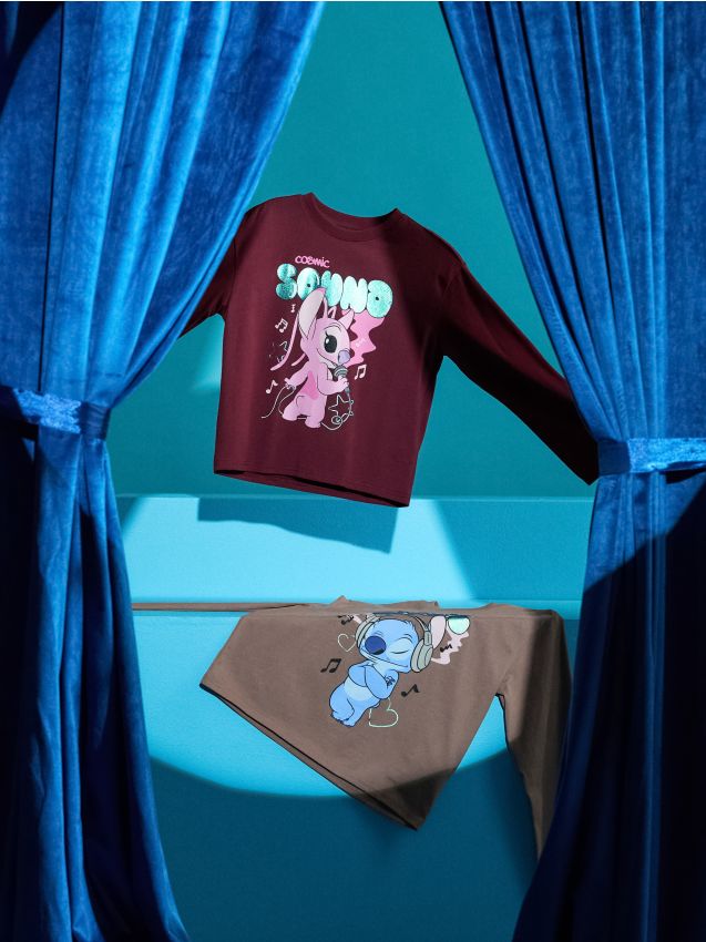 Sinsay - Tricouri din bumbac cu mânecă lungă și imprimeu 2 pack Stitch - multicolor