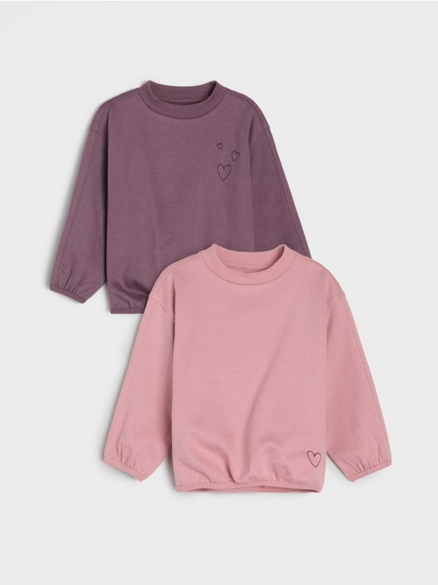 Sinsay - Hanorace crewneck din bumbac cu imprimeu 2 pack - violet-metalizat