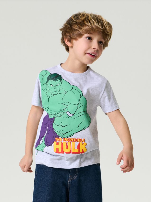 Sinsay - Bawełniana koszulka z nadrukiem Hulk - szary