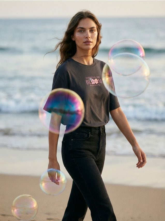 Sinsay - Tricou din bumbac cu imprimeu floral - gri-închis