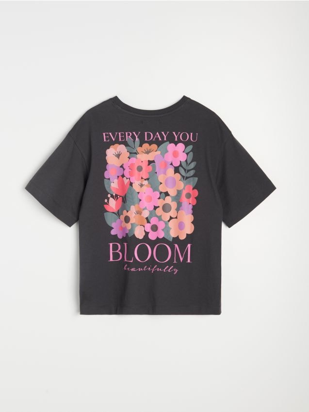 Sinsay - Tricou din bumbac cu imprimeu floral - gri-închis