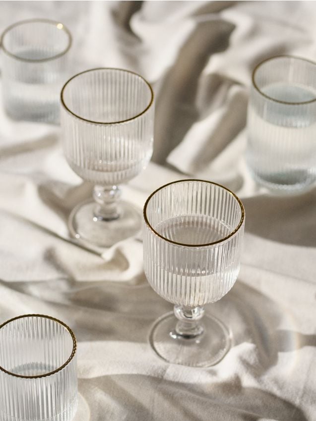 Sinsay - Set de pahare striate cu margine aurie, pachet de 4 - clear