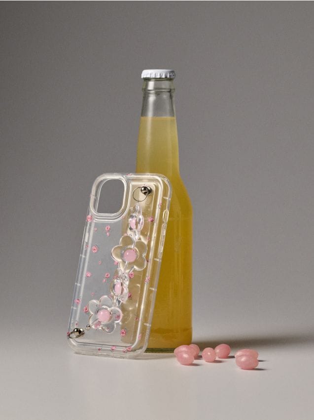 Sinsay - Husă transparentă pentru iPhone 13/14 cu motiv floral și breloc în formă de flori - multicolor