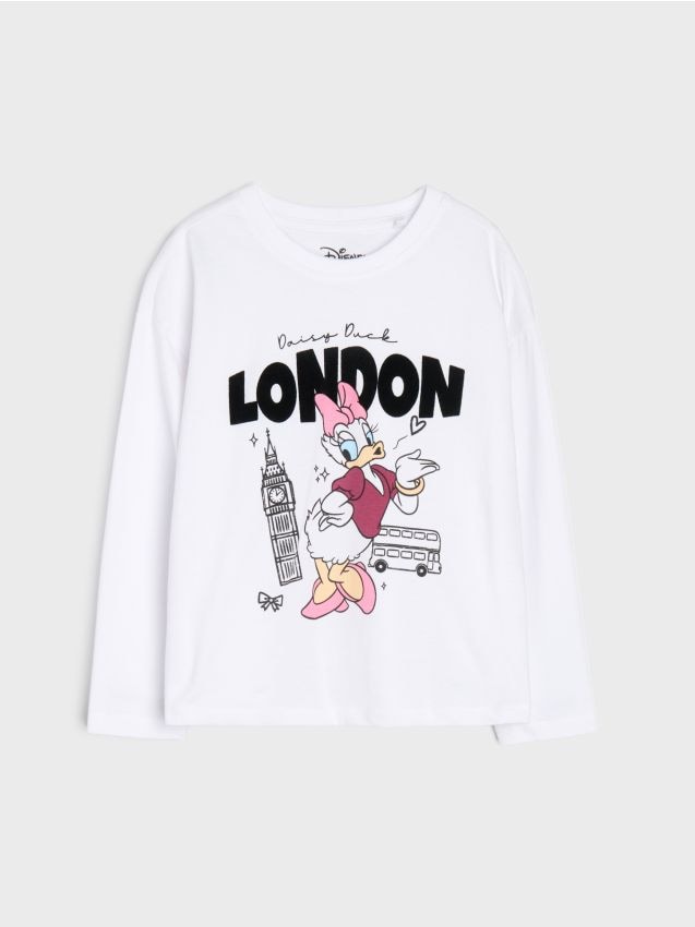 Sinsay - Tricou din bumbac, cu mânecă lungă Daisy - alb